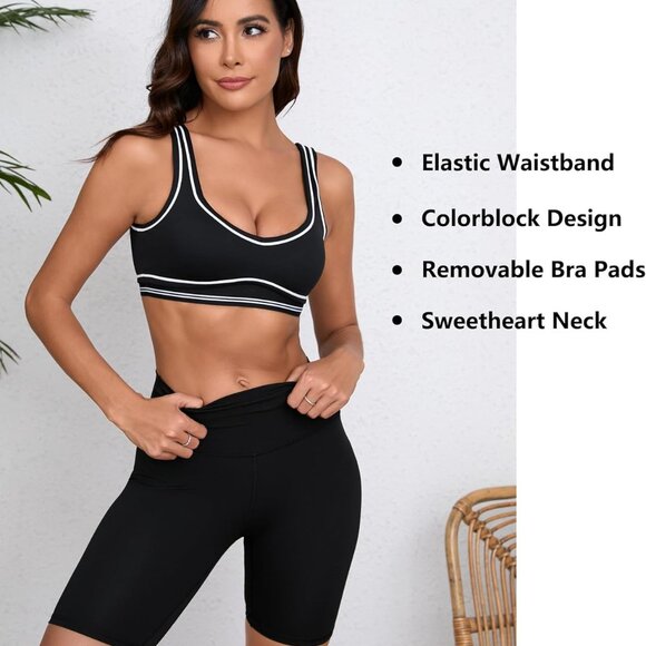 Women’s Black Square Neck Push-Up Padded Yoga Sports Bra Small - Picture 4 of 6
